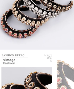 Detailed view of Baroque headband with colorful rhinestones, pearls and embroidery