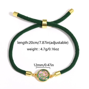 Adjustable colorful braided rope bracelet with golden charm and green cord for unisex