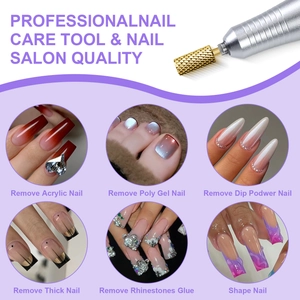 Golden carbide nail drill bit with cylindrical cross-cut design for professional salon use