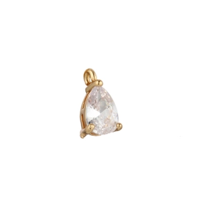 Detailed view of water drop shape cubic zirconia pendant in gold plated setting