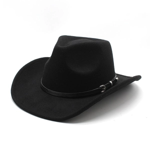 Western Cowboy Hat Wool Felt Wide Brim Retro British Style With Belt Buckle Outdoor Sun Protection For Men And Women