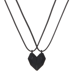Magnetic heart pendant couple necklaces in matte black with adjustable cords