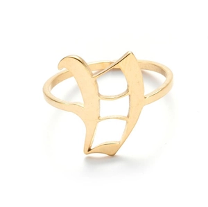 Vintage gold gothic letter D open ring with minimalist polished stainless steel finish