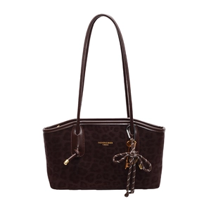 Sac fourre-tout rétro à motif léopard marron avec fines lanières et pendentif noué
