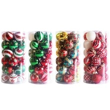 Detail view of 36-piece assorted Christmas ball ornaments in festive patterns and colors