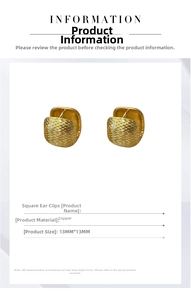 Detailed view of 13mm gold square ear buckles featuring brushed metal texture and size