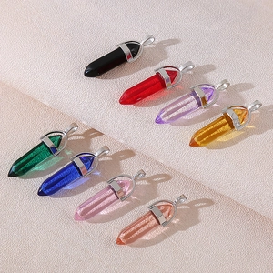 Hexagonal Column Pendants Bullet Point Natural Stone Healing Crystals Resin Fruit Slices Alloy Clasp Jewelry Findings