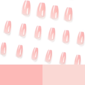 Glossy nude pink french ballet style press-on nails with white tips in coffin shape