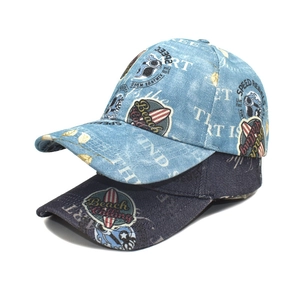 Vintage Washed Denim Baseball Cap Graffiti Print Curved Brim Adjustable Outdoor Streetwear Sun Hat For Men Women
