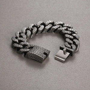 Classic silver Greek letter Trident stainless steel chunky Cuban link bracelet for men