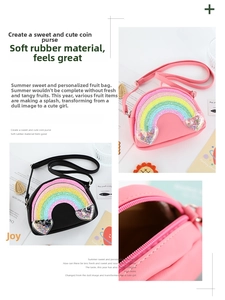 Detail view of rainbow heart sequins and waterproof soft rubber texture on coin purse