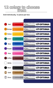 Set of 12 vibrant oil-based waterproof paint markers displayed in various colors