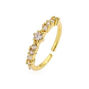 Elegant gold plated adjustable ring with zircon geometric stones in a minimalist design
