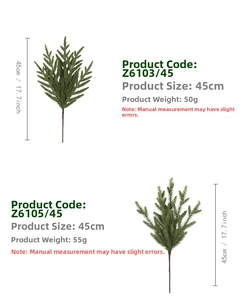 Artificial pine branch 45cm Z6103/Z6105 details with size and weight measurement