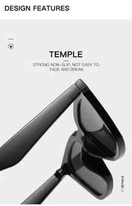 Detail of durable glossy black sunglasses temples with reinforced anti-slip hinges