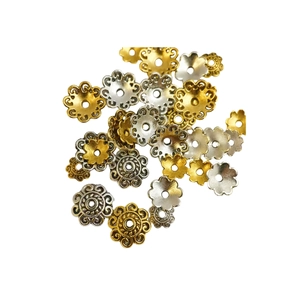 Golden and silver flower bead caps in antique style for DIY jewelry making and beading