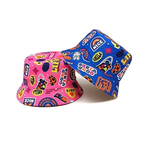 Double-sided kids bucket hats with vibrant cartoon prints and trendy pop art patterns