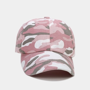 Detailed texture of pink camouflage baseball cap with durable cotton canvas stitching