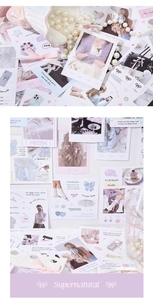 Detail of pink and purple ballet-style stickers with ribbons, bows, and English quotes