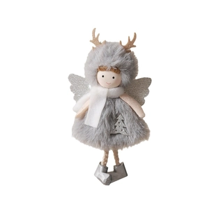 Ange de Noël en peluche avec bois de renne et ailes argentées pour sapin de Noël