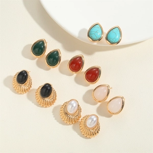 French style teardrop turquoise and pearl earrings in assorted colors with gold finish