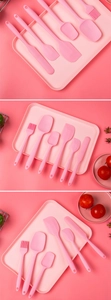 Set di 6 utensili da cucina in silicone rosa con spatola e pennello da forno