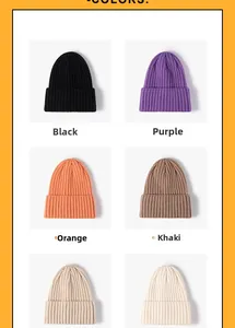 Grid view showing a variety of solid color ribbed knit beanies in multiple trendy shades