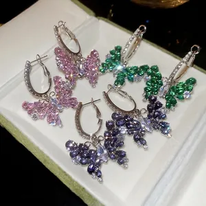 Orecchini A Cerchio Pendenti Con Farfalla In Zircone Scintillante Con Base In Rame E Perno In Argento Gioielli Eleganti