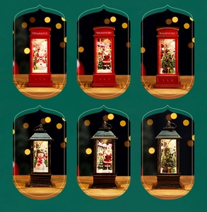 Detail of Christmas lantern styles including red telephone booth and vintage designs