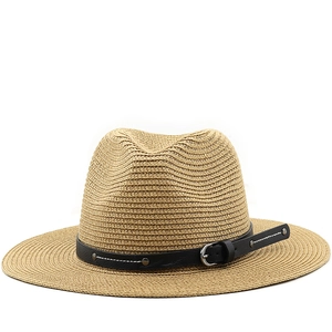 Chapeau Fedora Paille Large Bord Protection Solaire Été Plage Jazz Voyage Paille Papier Respirant Avec Ceinture Simili Cuir