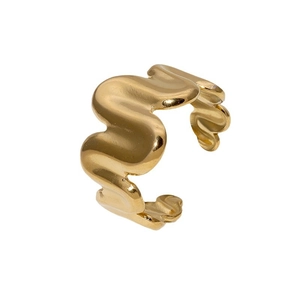 Minimalist 18K gold plated stainless steel wavy open ring with a polished finish