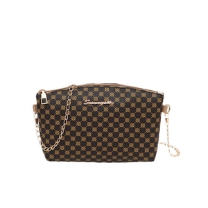 Brown monogram crossbody bag for women with golden chain strap and floral print