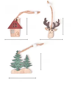 Detailed view of laser-cut wooden Christmas ornaments with dimensions and jute strings