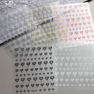 Macro detail of SO-173 nail stickers featuring retro metallic heart drip designs