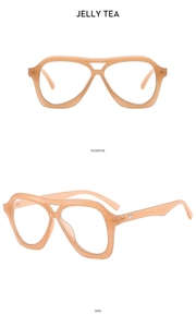 Detail of jelly tea pilot sunglasses frames featuring double bridge and metallic accents