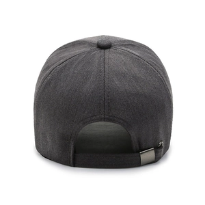 Men's dark grey baseball cap with adjustable metal buckle back view on white background