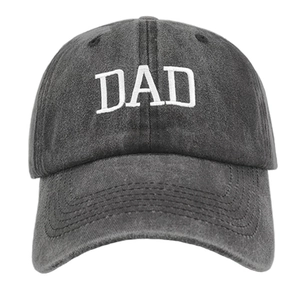 Vintage washed cotton baseball cap in charcoal grey with white DAD embroidery on front