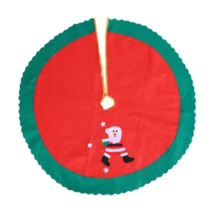 Christmas tree skirt with red and green wave edges, Santa Claus and star appliques