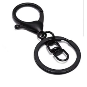 Detail of black alloy lobster clasp with swivel ring and keyring for DIY accessories