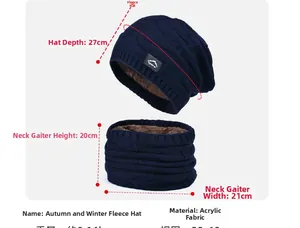 Détail de l'ensemble bonnet et écharpe en maille marine avec doublure polaire chaude