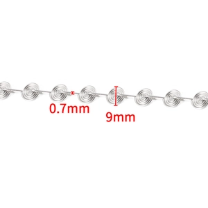 Détails de la chaîne en spirale en acier inoxydable argenté avec disques de 9mm