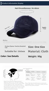 Size chart showing baseball cap dimensions with head circumference measuring guide