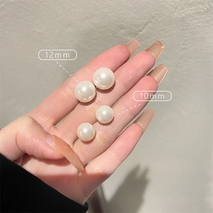 Classic round pearl stud earrings in 12mm and 10mm sizes with S925 silver needles