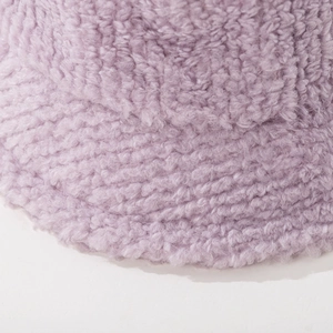 Solid lavender fleece bucket hat with warm thickened faux lamb wool for autumn and winter