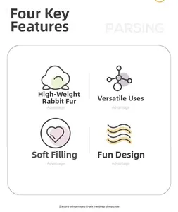 Detailed view of turtle plush features high-weight rabbit fur and soft filling