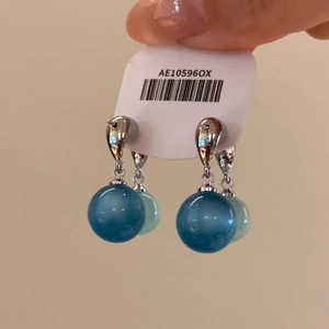 Elegant blue pearl fish pendant earrings with silver needle hooks for women