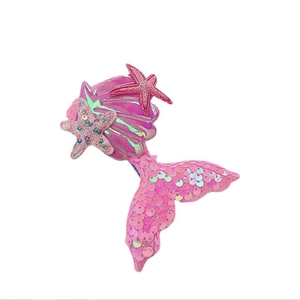 Sparkly mermaid tail hair clip with pink purple sequins and starfish for kids
