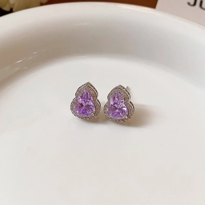 Elegant purple zircon wulu stud earrings in silver finish with sparkling crystal halo