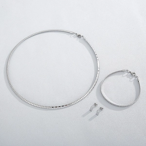 Polished silver stainless steel jewelry set with snake chain necklace, bracelet and earrings