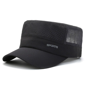 Breathable black mesh cadet cap with SPORTS logo for outdoor casual summer sun protection